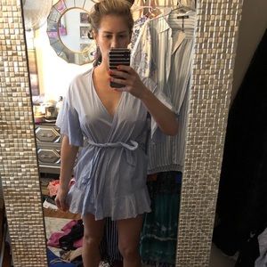 Striped ruffle mini wrap dress